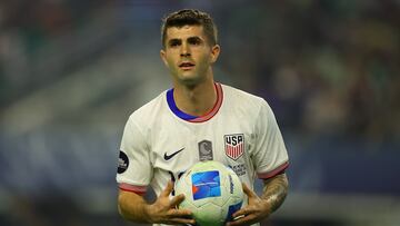 . ARLINGTON (ESTADOS UNIDOS), 24/03/2024.- Christian Pulisic de Estados Unidos reacciona ante México este domingo, en el partido de la final de La Liga de Naciones de la Concacaf en el estadio AT&T, en Arlington (EE.UU.). EFE/ Carlos Ramírez
