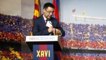 Josep Maria Bartomeu durante el acto para despedir a Xavi