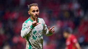 Francisco Villalba celebrates his goal 0-1 of Santos during the 2nd round match between Toluca and Santos as part of the Liga BBVA MX, Torneo Clausura 2026 at Nemesio Diez Stadium, on January 14, 2026 in Toluca, Estado de Mexico, Mexico.