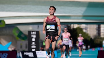 Athletics - Valencia Marathon - Valencia, Spain - December 7, 2025 Britian's Alex Yee reacts after finishing seventh place in the Valencia marathon REUTERS/Pablo Morano