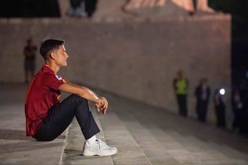 ROME, ITALY - JULY 26: AS Roma player Paulo Dybala during the presentation to fans from Palazzo della Civiltà on July 26, 2022 in Rome, Italy. (Photo by Fabio Rossi/AS Roma via Getty Images)