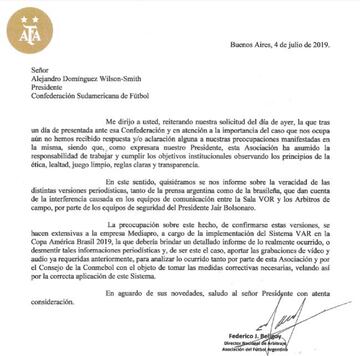 AFA insiste: envía nuevas cartas a CONMEBOL