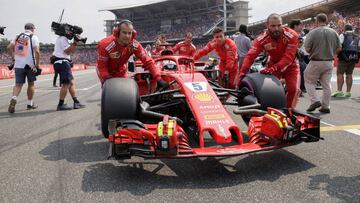 VXH41. Hockenheim (Germany), 22/07/2018.- German Formula One driver Sebastian Vettel of Scuderia Ferrari arrives on the grid before the 2018 Formula One Grand Prix of Germany at the Hockenheimring in Hockenheim, Germany, 22 July 2018. (Fórmula Uno, Alemania) EFE/EPA/VALDRIN XHEMAJ
