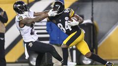 Dec 10, 2017; Pittsburgh, PA, USA;  Pittsburgh Steelers wide receiver Antonio Brown (84) runs after a catch as Baltimore Ravens strong safety Tony Jefferson (23) defends during the fourth quarter at Heinz Field. The Steelers won 39-38. Mandatory Credit: Charles LeClaire-USA TODAY Sports