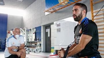 Dani Carvajal, en un entrenamiento en Valdebebas durante esta pretemporada.