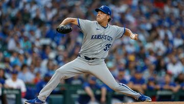 Jul 22, 2025; Chicago, Illinois, USA; Kansas City Royals starting pitcher Rich Hill (35) delivers a pitch against the Chicago Cubs during the first inning at Wrigley Field. Mandatory Credit: Kamil Krzaczynski-Imagn Images