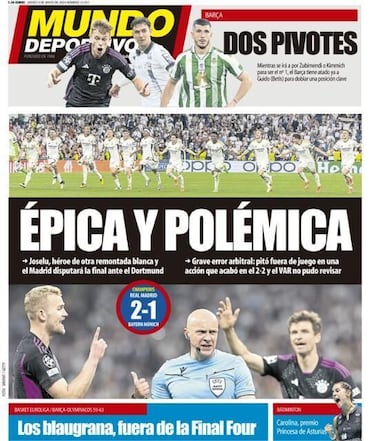 "Milagro y polémica": las portadas de la nueva remontada del Real Madrid en Champions League
