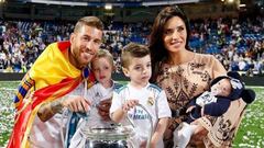 Sergio Ramos con Pilar Rubio y sus tres hijos en la celebraci&oacute;n de la 13&ordf; Champions del Real Madrid en el Santiago Bernab&eacute;u