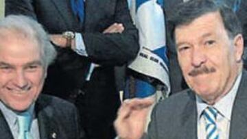 <b>ENTRE PRESIDENTES. </b>Ramón Calderón salida de manera sonriente y cordial a Francisco Mendoza.