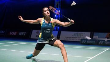 La espa&ntilde;ola Carolina Mar&iacute;n, durante un partido en el torneo de b&aacute;dminton SaarLorLux en la ciudad alemana de Saarbr&uuml;cken.