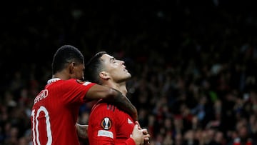 Soccer Football - Europa League - Group E - Manchester United v Sheriff Tiraspol - Old Trafford, Manchester, Britain - October 27, 2022 Manchester United's Cristiano Ronaldo celebrates scoring their third goal with Marcus Rashford REUTERS/Craig Brough TPX IMAGES OF THE DAY