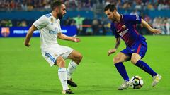 MIAMI GARDENS, FL - JULY 29: Lionel Messi #10 of Barcelona controls the ball against Daniel Carvajal #2 of Real Madrid in the first half during their International Champions Cup 2017 match at Hard Rock Stadium on July 29, 2017 in Miami Gardens, Florida.   Chris Trotman/Getty Images/AFP
 == FOR NEWSPAPERS, INTERNET, TELCOS &amp; TELEVISION USE ONLY ==