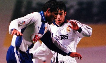 Esnaider y Raul durante un partido de Liga entre el Zaragoza y el Madrid.