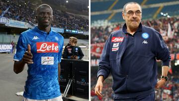 Kalidou Koulibaly y Maurizio Sarri, durante su etapa en el Nápoles.