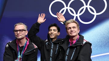 Milano Cortina 2026 Olympics - Figure Skating - Men Single Skating - Short Program - Milano Ice Skating Arena, Milan, Italy - February 10, 2026. Donovan Carrillo of Mexico reacts after his performance during the Short Program REUTERS/Amanda Perobelli