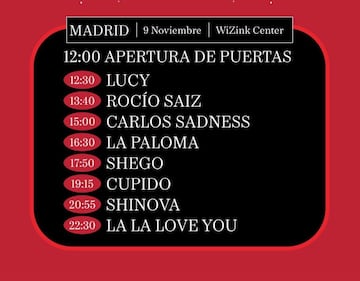 Horarios del Vibra Mahou Fest del 9 de noviembre en Madrid.