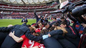 Las jugadoras del Atlético, en el Wanda Metropolitano.