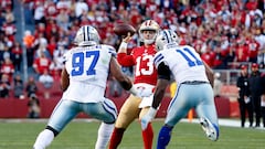 SANTA CLARA, CALIFORNIA - JANUARY 22: Brock Purdy #13 of the San Francisco 49ers throws a pass against the Dallas Cowboys during the first half in the NFC Divisional Playoff game at Levi's Stadium on January 22, 2023 in Santa Clara, California.   Lachlan Cunningham/Getty Images/AFP (Photo by Lachlan Cunningham / GETTY IMAGES NORTH AMERICA / Getty Images via AFP)