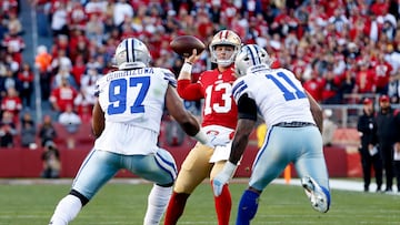 SANTA CLARA, CALIFORNIA - JANUARY 22: Brock Purdy #13 of the San Francisco 49ers throws a pass against the Dallas Cowboys during the first half in the NFC Divisional Playoff game at Levi's Stadium on January 22, 2023 in Santa Clara, California. Lachlan Cunningham/Getty Images/AFP (Photo by Lachlan Cunningham / GETTY IMAGES NORTH AMERICA / Getty Images via AFP)