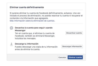 Cómo borrar tu cuenta de Facebook del todo o desactivarla temporalmente