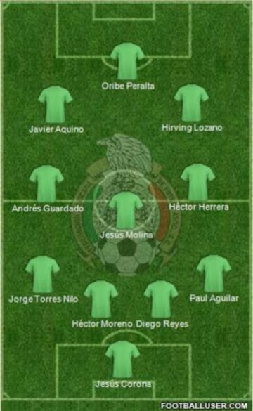 Alineación: JJ. Corona, P. Aguilar, J. Torres Nilo, H. Moreno, D. Reyes, A. Guardado, J. Molina, J. Aquino, H. Herrera, O. Peralta, H. Lozano