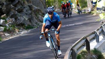 Team Movistar rider Spain&#039;s Mikel Landa rides during stage thirteen of the 102nd Giro d&#039;Italia - Tour of Italy - cycle race, 196kms from Pinerolo to Ceresole Reale (Lago Serru) on May 24, 2019. (Photo by Luk BENIES / AFP)