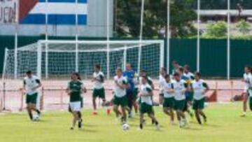 EN LA HABANA. La expedición del Cosmos se ejercitó, con Raúl al fondo, en un terreno de juego que preocupa por el estado del césped. A su llegada al aeropuerto tuvieron una gran acogida.