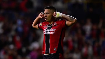 Uros Durdevic celebrates his goal 1-0 of Atlas during the 14th round match between Atlas and Leon as part of the Liga BBVA MX, Torneo Apertura 2025 at Jalisco Stadium, on October 22, 2025 in Guadalajara, Jalisco, Mexico.