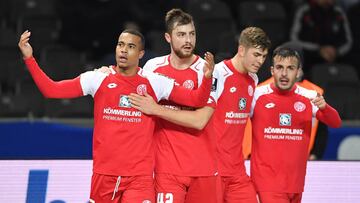 Jugadores del Mainz, celebrando un gol ante el Hertha.