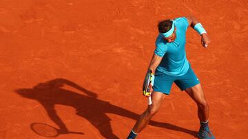 PARIS, FRANCE - JUNE 08:  Rafael Nadal of Spain celebrates victory during his mens singles semi-final match against Juan Martin Del Potro of Argentina during day thirteen of the 2018 French Open at Roland Garros on June 8, 2018 in Paris, France.  (Photo b