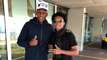 Yerry Mina y Juan Guillermo Cuadrado compartiendo en Barcelona