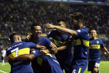 Buenos Aires, 11 Febrero 2018 Argentina
SUPERLIGA
Boca vs Temperley en el Estadio La Bombonera.
Festejo de Gol  Frank Fabra de Boca Juniors
Foto Ortiz Gustavo