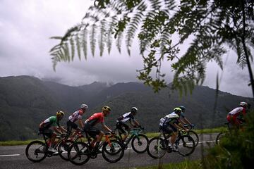 El pelotón durante la etapa16  de la 108 edición de la carrera ciclista del Tour de Francia, 169 km entre Pas De La Case y Saint-Gaudens