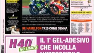 Portada de 'La Gazzetta dello Sport' sobre el incidente de Rossi con Márquez.