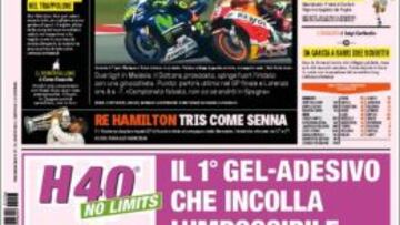 Portada de &#039;La Gazzetta dello Sport&#039; sobre el incidente de Rossi con M&aacute;rquez.