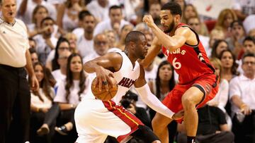 Dwyane Wade trata de superar a Cory Joseph en el sexto partido.
