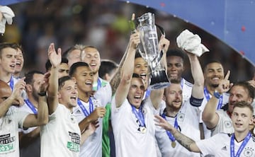 Players of Germany celebrates after the victory during the UEFA U21 Final match between Germany and Spain at Krakow Stadium on June 30, 2017 in Krakow, Poland.