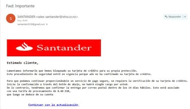El falso correo del Banco Santander, nueva estafa phishing