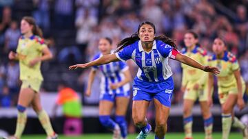 Rebeca Bernal celebrates her goal 2-1 of Monterrey during the final second leg match between Monterrey and America as part of the Torneo Clausura 2024 Liga MX Femenil at BBVA Bancomer Stadium, on May 27, 2024 in Monterrey, Nuevo Leon, Mexico.