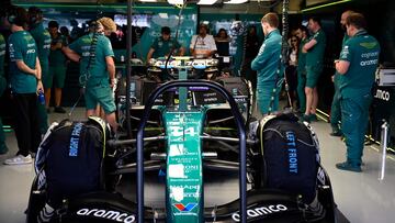 Aston Martin's Spanish driver Fernando Alonso sits in his car during the first practice session for the Formula One Mexico Grand Prix, at the Hermanos Rodriguez racetrack in Mexico City on October 27, 2023. (Photo by ALFREDO ESTRELLA / AFP)