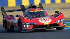 Italian driver Antonio Fuoco steers his Ferrari 499P Hypercar during a practice session prior to the 100th edition of the 24 hours of Le Mans on June 7, 2023. The 100th edition of the 24 hours of Le Mans will start on June 10, 2023. (Photo by JEAN-FRANCOIS MONIER / AFP)