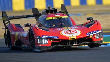 Italian driver Antonio Fuoco steers his Ferrari 499P Hypercar during a practice session prior to the 100th edition of the 24 hours of Le Mans on June 7, 2023. The 100th edition of the 24 hours of Le Mans will start on June 10, 2023. (Photo by JEAN-FRANCOIS MONIER / AFP)