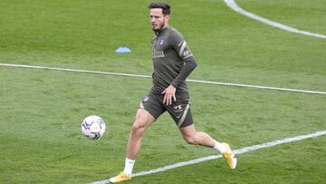 Saúl, en una sesión del Atlético en la 2020-21.