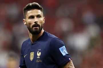 Olivier Giroud durante un partido de Francia en la Copa del Mundo de Qatar.