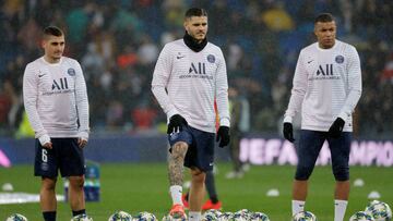 Marco Verratti, Mauro Icardi y Kylian Mbapp&eacute;, antes de un partido del PSG.