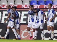 MEX6586. PACHUCA (MÉXICO), 07/03/2026.- Jugadores de Pachuca celebran un gol este sábado, en un partido de la jornada 10 del torneo Clausura 2026 de la Liga MX, en el estadio Hidalgo en Pachuca (México). EFE/ David Martínez Pelcastre