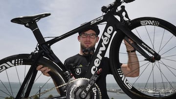 Cyclist Mark Cavendish of Great Britain poses ahead of his debut cycling race for new squad, Team Dimension Data.