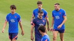 Simeone, en una sesi&oacute;n con Jo&atilde;o F&eacute;lix, Vrsaljko y Herrera. Koke y Lemar, baja hoy.