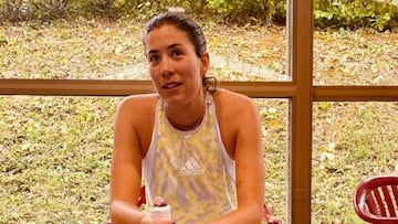 Garbiñe Muguruza, durante una sesión de entrenamiento.