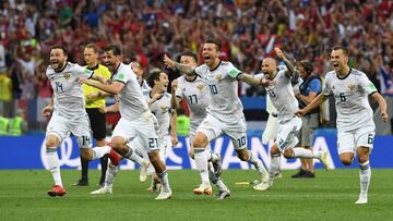 Los jugadores rusos, tras batir a España en los penaltis.